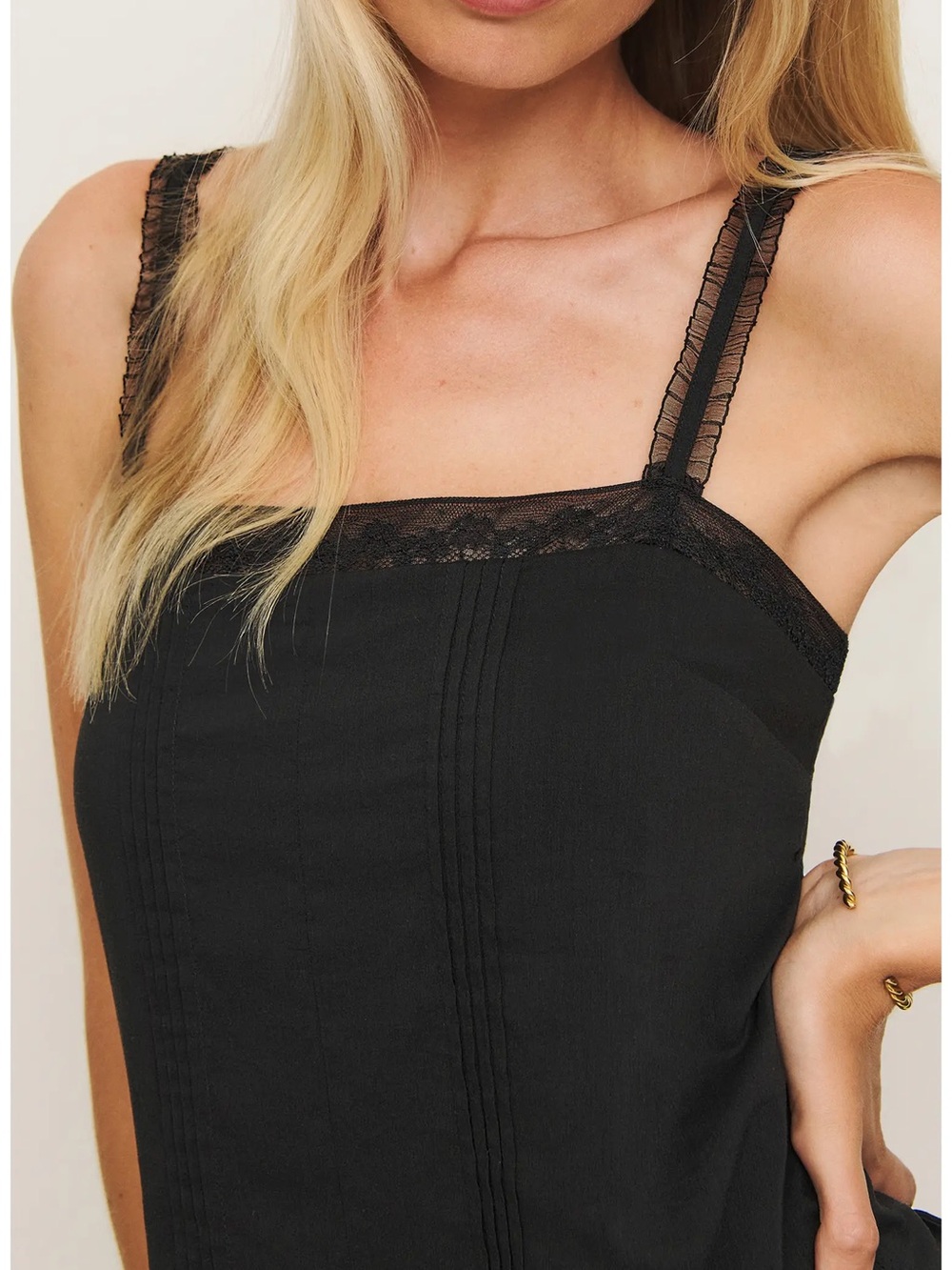 Reformation Cleodora Black Lace-Trim Slip Mini Dress - Picture 3 of 6